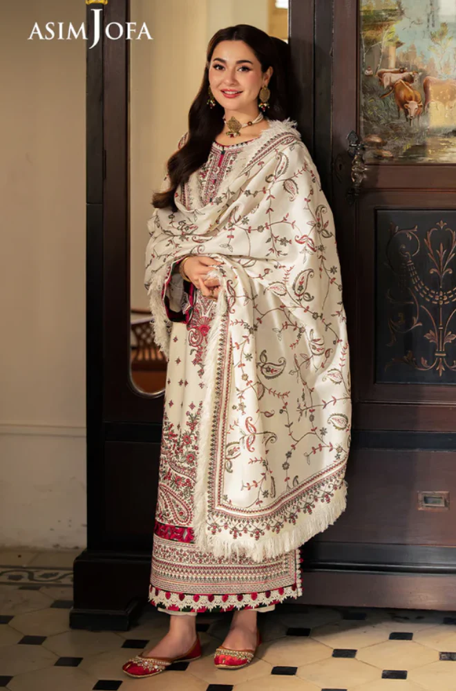Asim jofa - 3PC Unstitched Dhanak Embroidered Suit - UH243