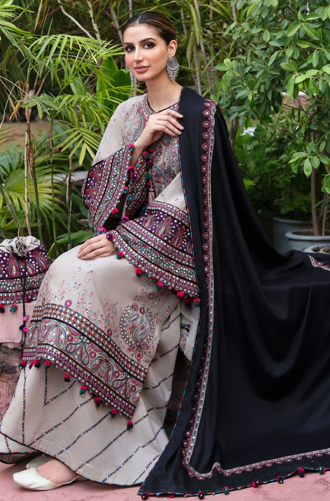 Jazmin - 3PC Unstitched Dhanak Embroidered Suit - UH258