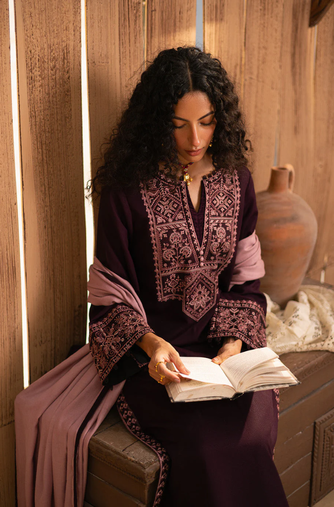 Zarqash - 3PC Dhanak Embroidered Suit (Unstitched) - UH197