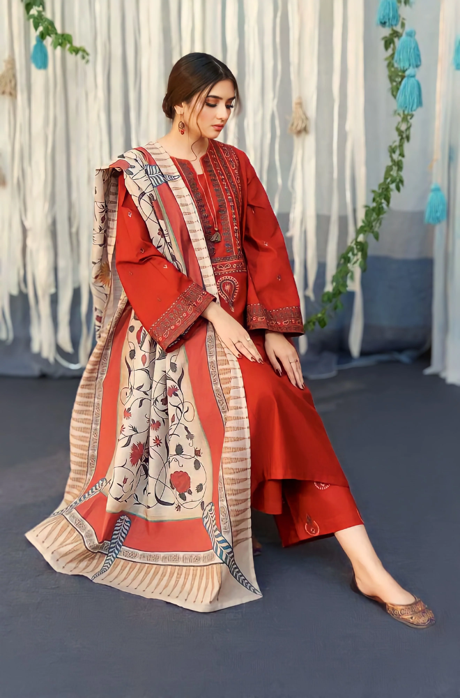 Urge - 3PC Dhanak Embroidered Suit (Unstitched) - UH187