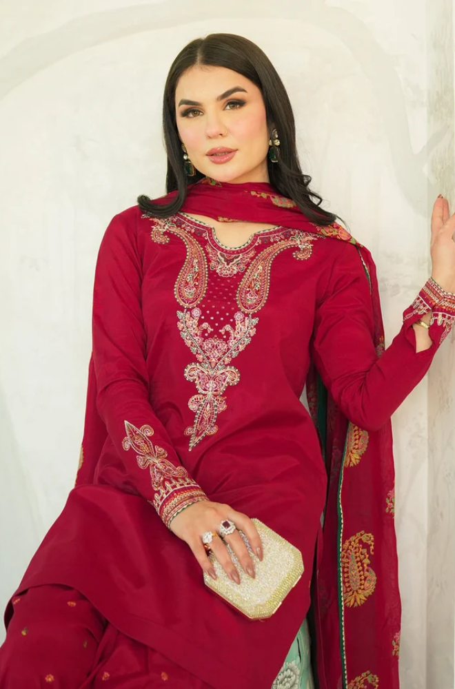 3 Piece Unstitched Dhanak Embroidered Suit - US107