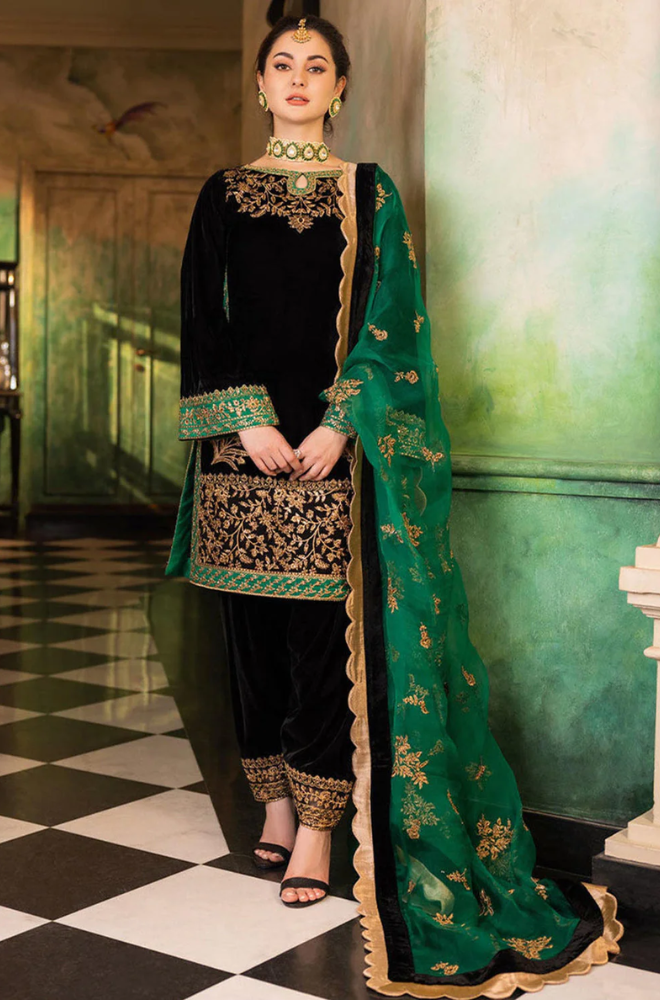 Boraque - 3PC Velvet Embroidered Suit (Unstitched) - UH235