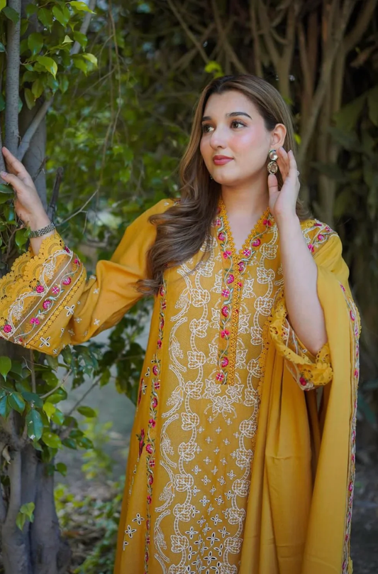 Aneelas - 3PC Unstitched Lawn Embroidered Suit - UA282