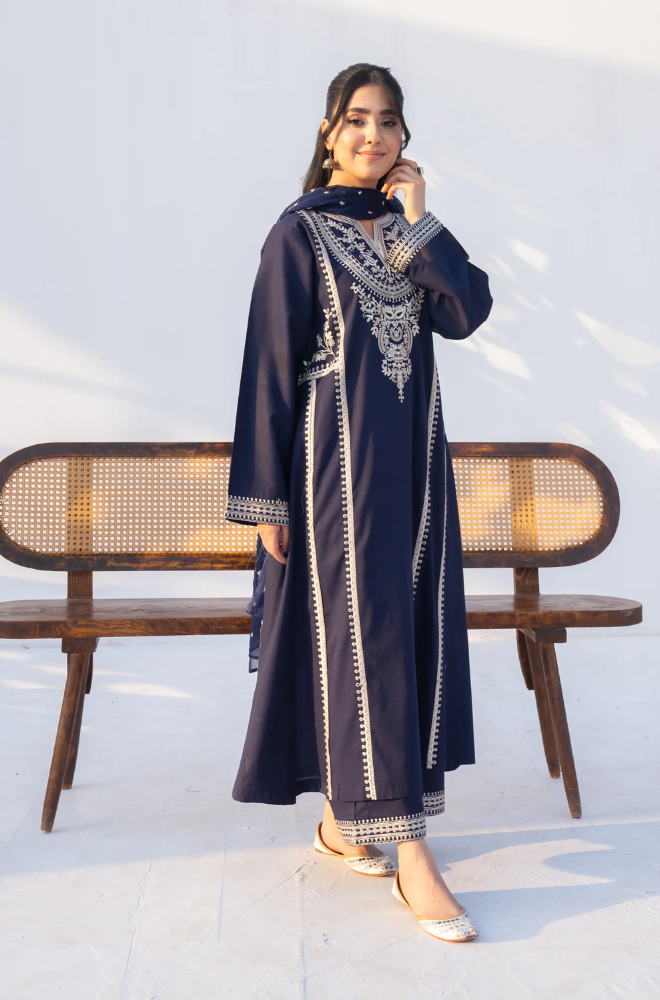 Rozana - 3PC Lawn Embroidered Suit (Unstitched) - UPF0136