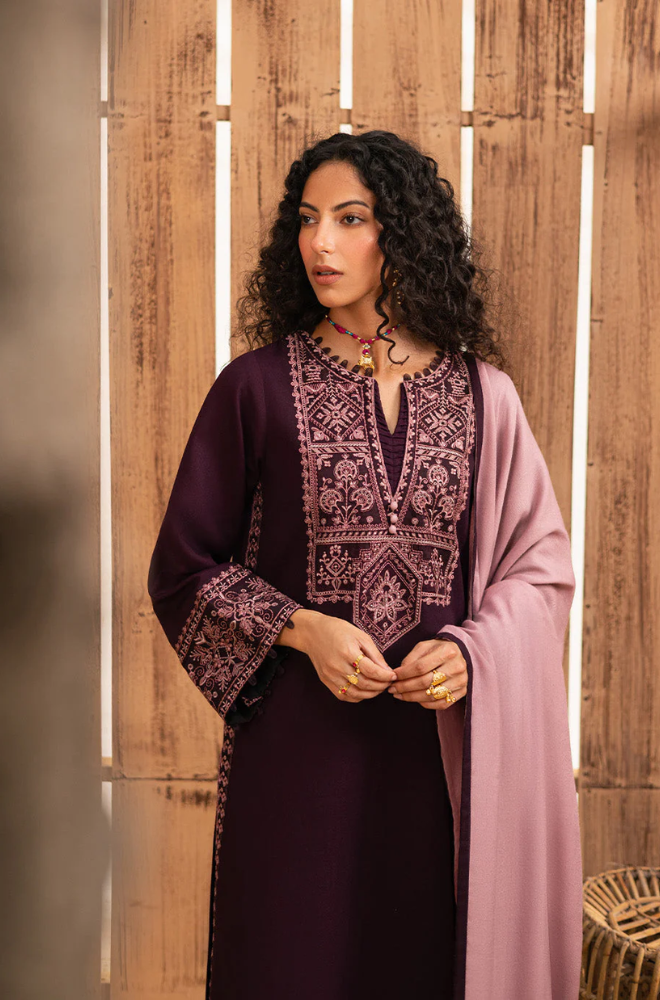 Zarqash - 3PC Dhanak Embroidered Suit (Unstitched) - UH197