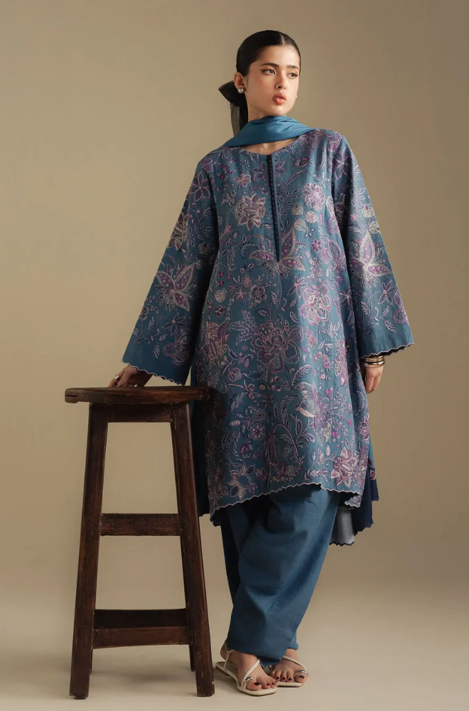 Zara Shahjahan - 3PC Unstitched Dhanak Embroidered Suit - UH272