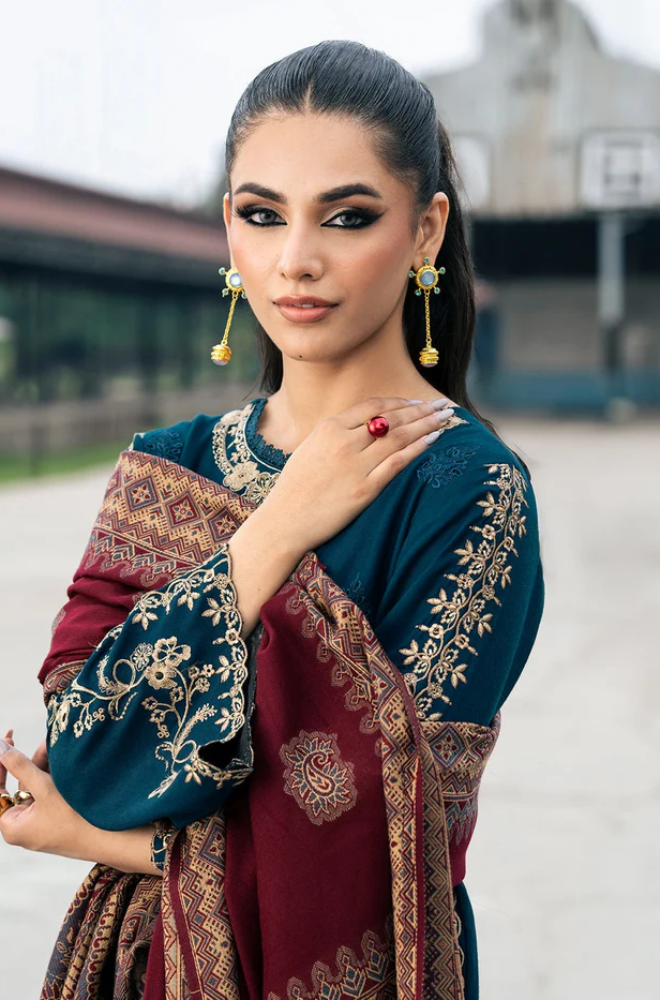 Izel - 3PC Unstitched Dhanak Embroidered Suit - US128