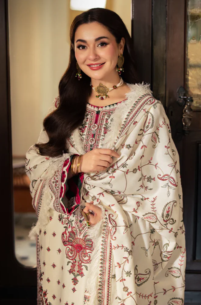 Asim jofa - 3PC Unstitched Dhanak Embroidered Suit - UH243