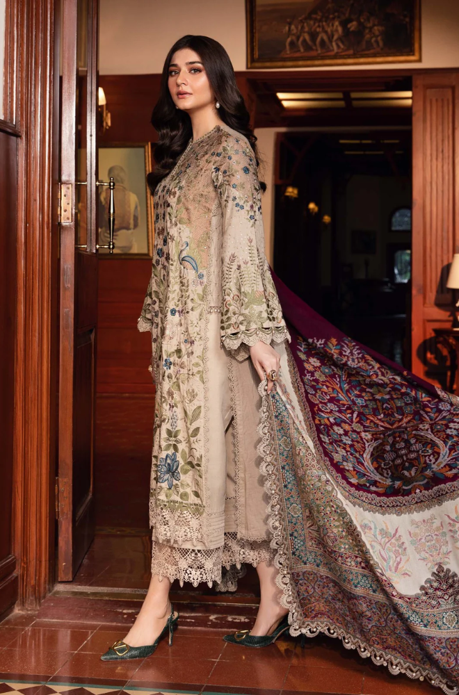Hussain Rehar - 3PC Unstitched Dhanak Embroidered Suit - UH173