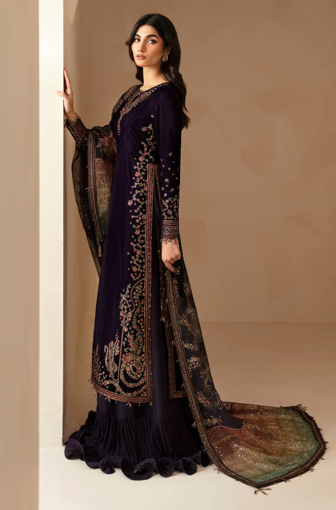 Jazmin - 3PC Velvet Embroidered Suit (Unstitched) - UH256