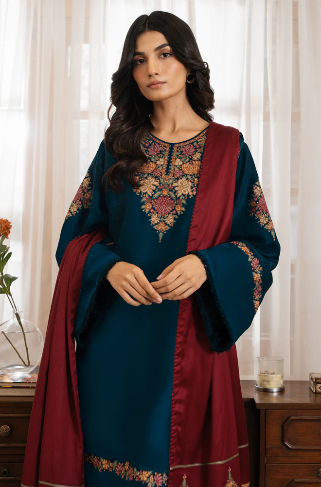 Jazmin - 3PC Dhanak Embroidered Suit (Unstitched) - UH265