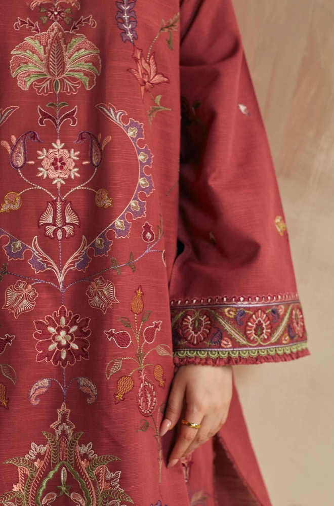 Zara Shahjahan - 3PC Dhanak Embroidered Suit (Unstitched) - UH217