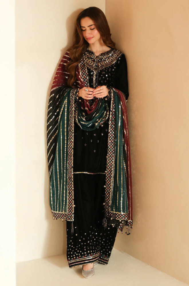 Jazmin - 3PC Velvet Embroidered Suit (Unstitched) - UH186