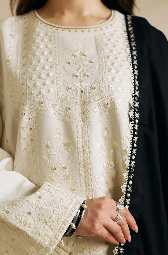 Zara Shahjahan - 3PC Unstitched Dhanak Sequence Embroidered Suit - US226