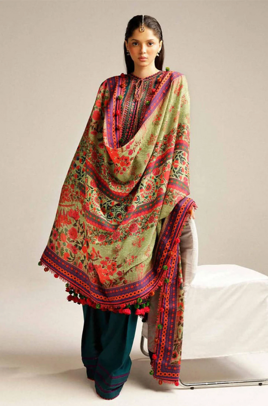 Hussain Rehar - 3PC Dhanak Embroidered Suit (Unstitched) - UH215