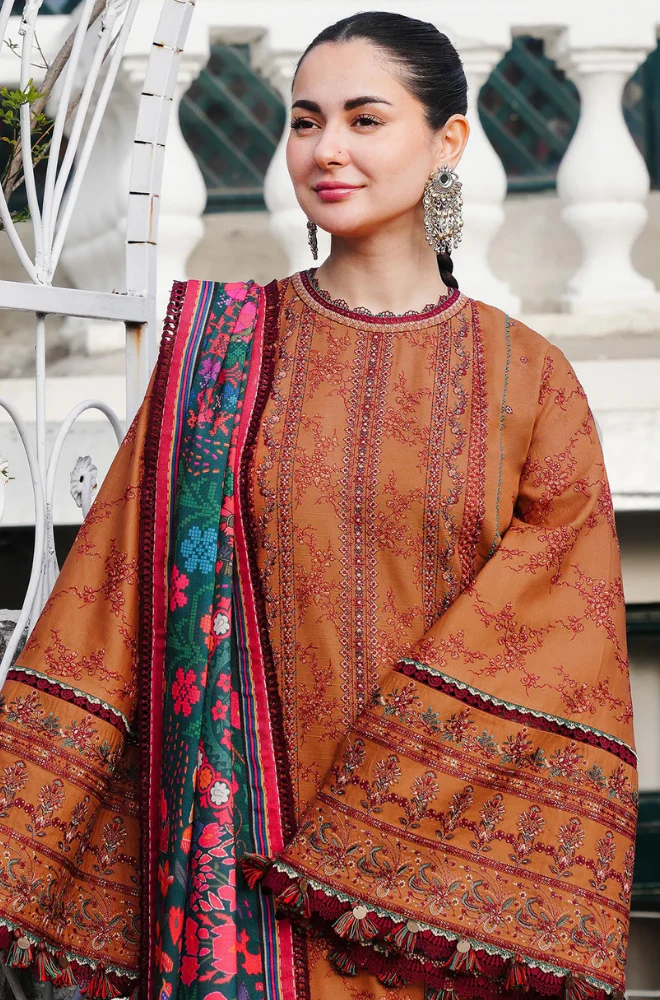 Hussain Rehar - 3PC Dhanak Embroidered Suit (Unstitched) - UH214