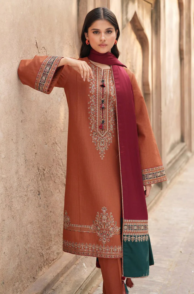 Jazmin - 3PC Unstitched Dhanak Embroidered Suit - US147