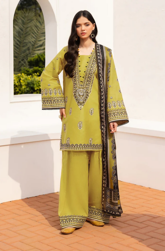 Baroque - 3PC Unstitched Dhanak Embroidered Suit - US121