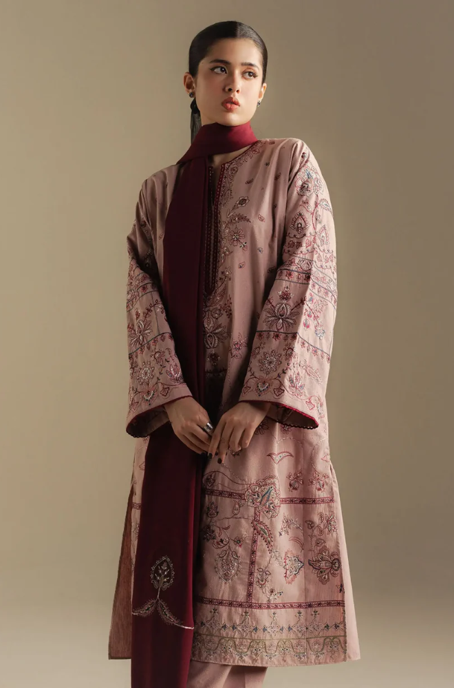 Zara Shahjahan - 3PC Unstitched Dhanak Embroidered Suit - UH284