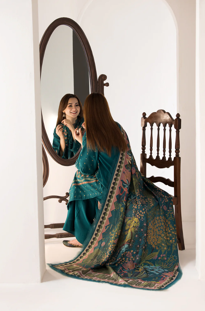 Sobia Nazir - 3PC Dhanak Embroidered Suit (Unstitched) - UH189