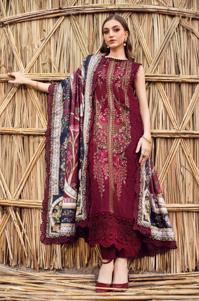 Maria.B - 3PC Dhanak Embroidered Suit (Unstitched) - US178