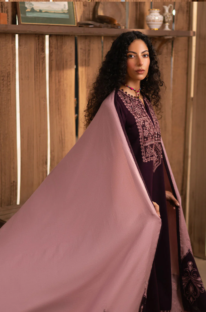 Zarqash - 3PC Dhanak Embroidered Suit (Unstitched) - UH197