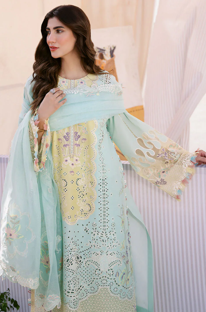 BIN ILYAS - 3PC Unstitched Lawn Embroidered Suit - UA278