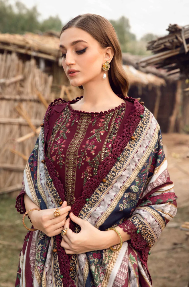 Maria.B - 3PC Dhanak Embroidered Suit (Unstitched) - US178