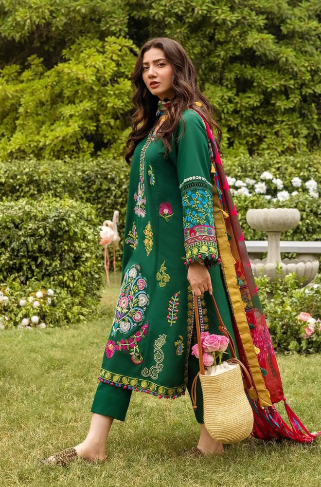 FLORENT - 3PC Dhanak Embroidered Suit (Unstitched) - US201