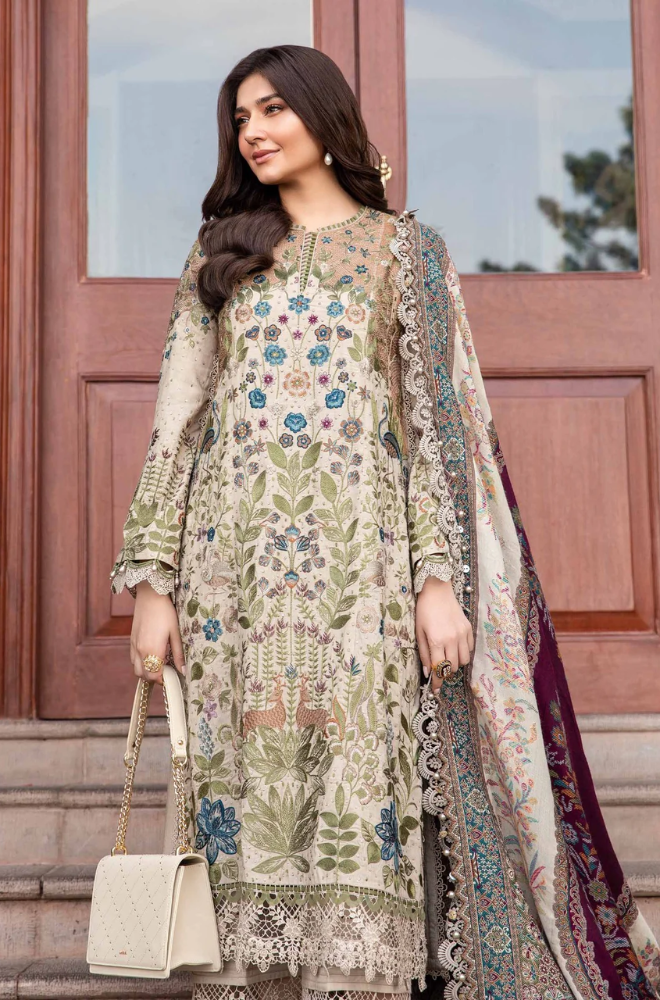 Hussain Rehar - 3PC Unstitched Dhanak Embroidered Suit - UH173