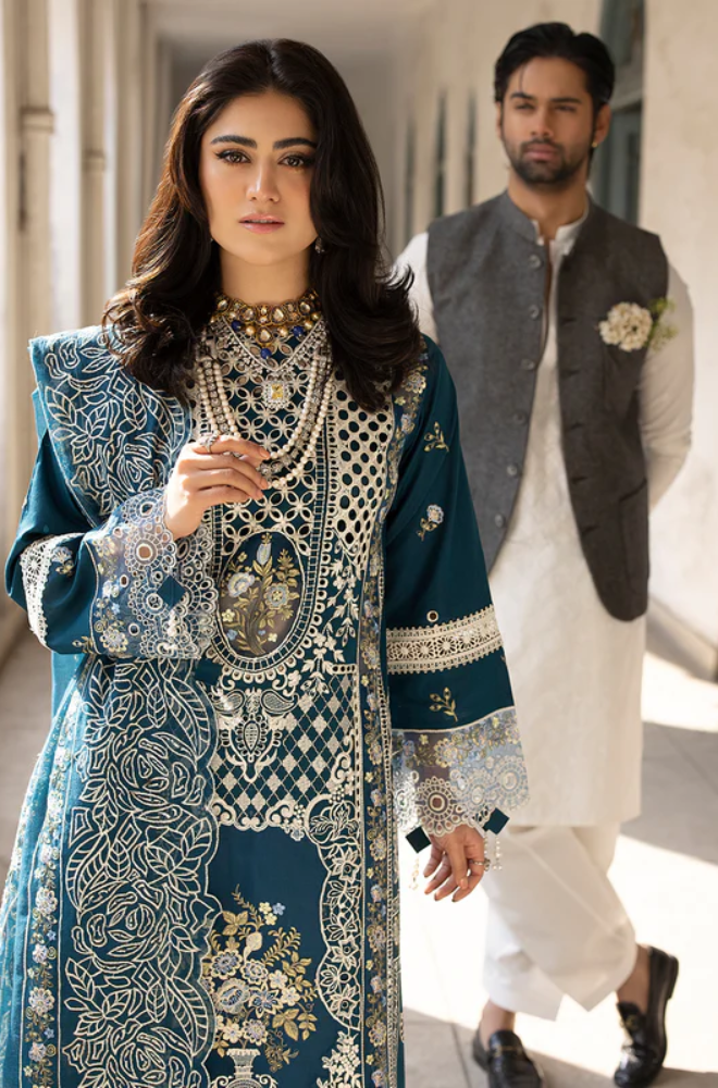Mahnur - 3PC Unstitched Dhanak Chikenkari Embroidered Suit - US231