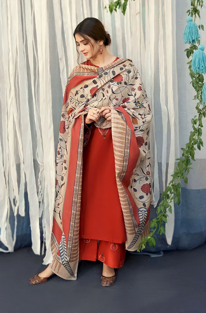 Urge - 3PC Dhanak Embroidered Suit (Unstitched) - UH187