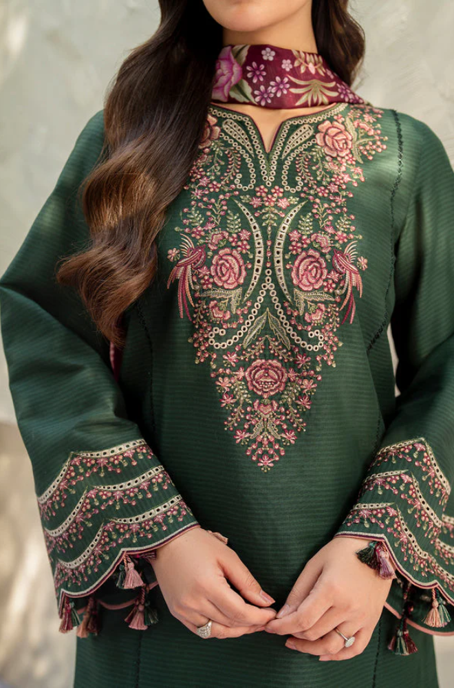 Jazmin - 3PC Dhanak Embroidered Suit (Unstitched) - UH266