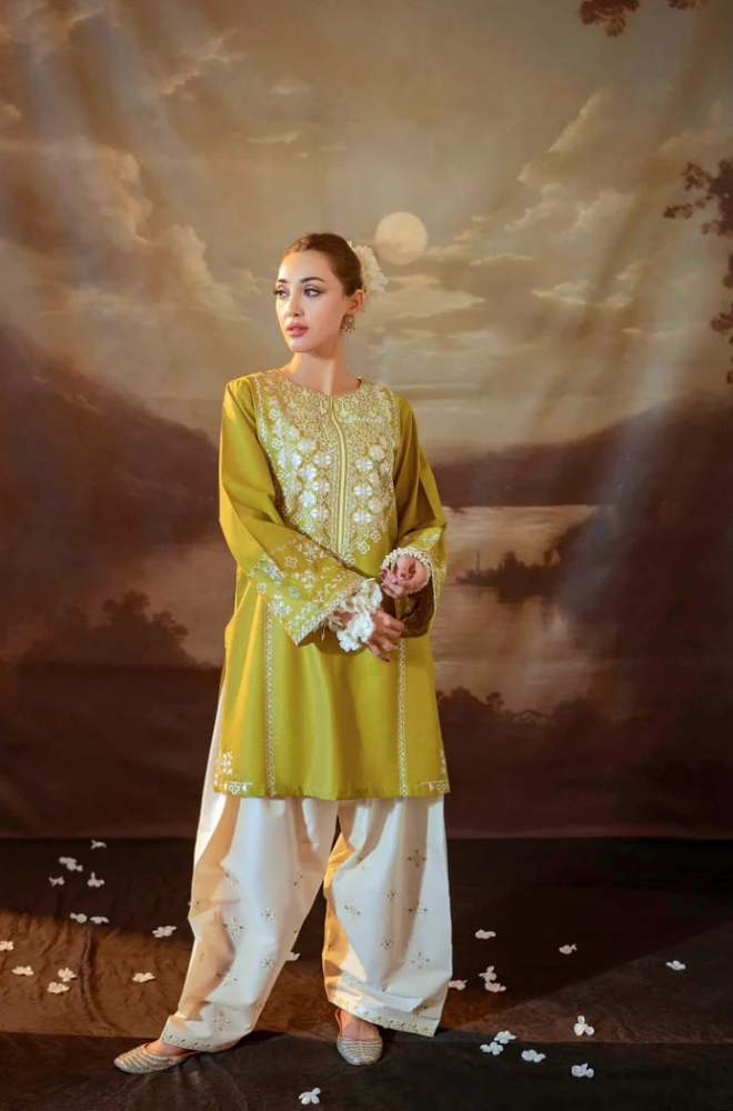 Urge - 2PC Dhanak Embroidered Suit (Unstitched) - US205