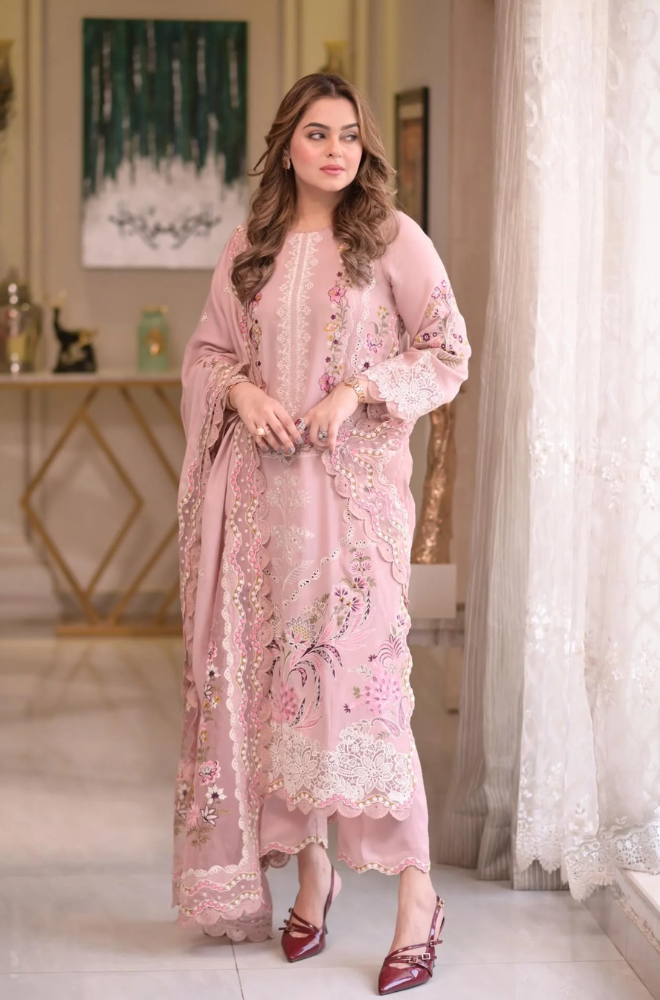 Aneelas - 3PC Unstitched Lawn Embroidered Suit - UA266