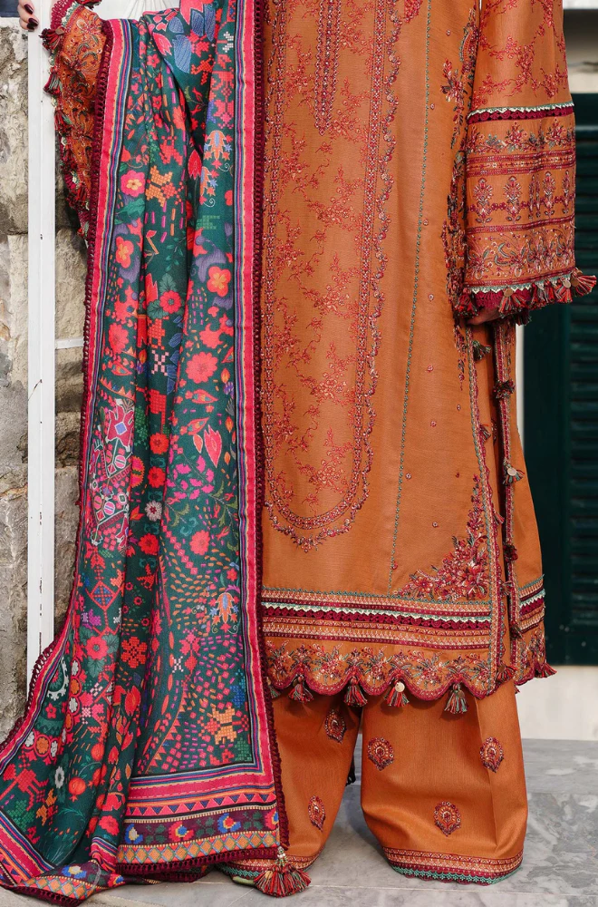 Hussain Rehar - 3PC Dhanak Embroidered Suit (Unstitched) - UH214