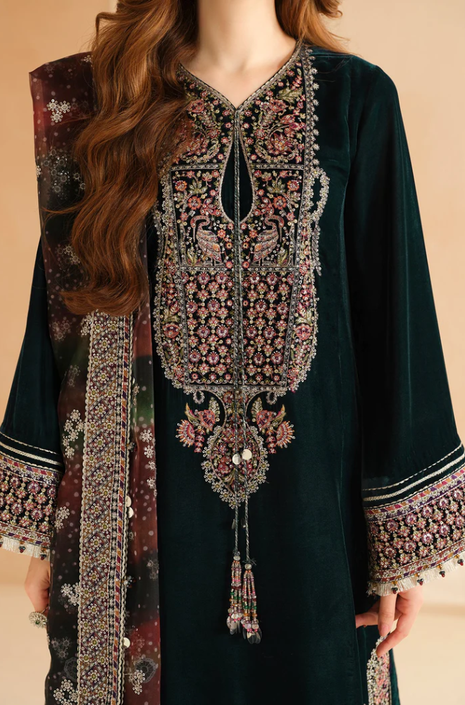 Jazmin - 3PC Velvet Embroidered Suit (Unstitched) - UH254