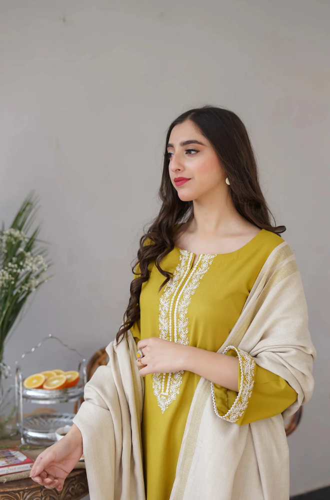 Asling - 3PC Dhanak Embroidered Suit (Unstitched) - UH0158