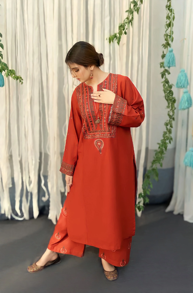Urge - 3PC Dhanak Embroidered Suit (Unstitched) - UH187