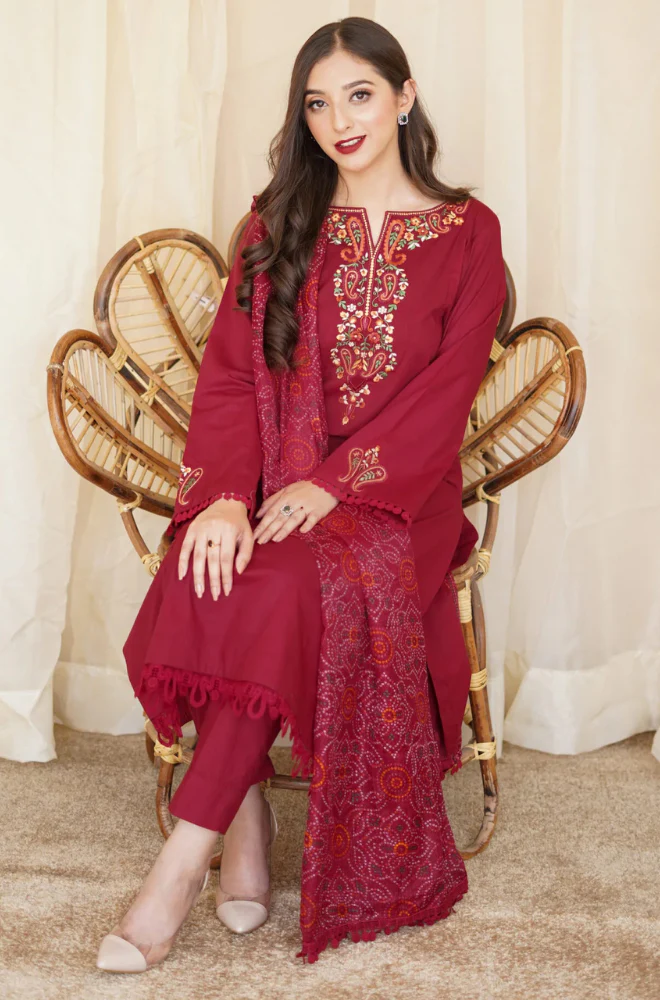 Asling - 3PC Unstitched Dhanak Embroidered Suit - UH245