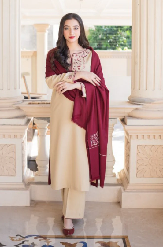 Asling - 3PC Unstitched Dhanak Embroidered Suit - UH158