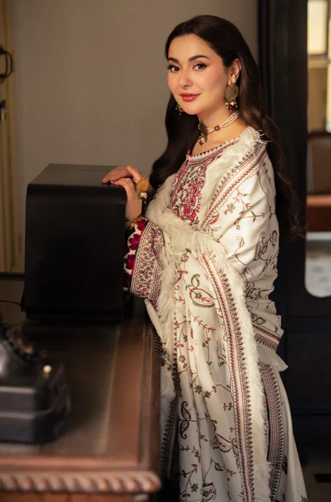 Asim jofa - 3PC Unstitched Dhanak Embroidered Suit - UH243