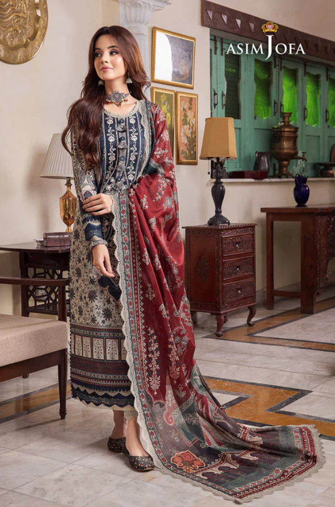 Asim jofa - 3PC Lawn Digital Printed Suit (Unstitched) - UA274