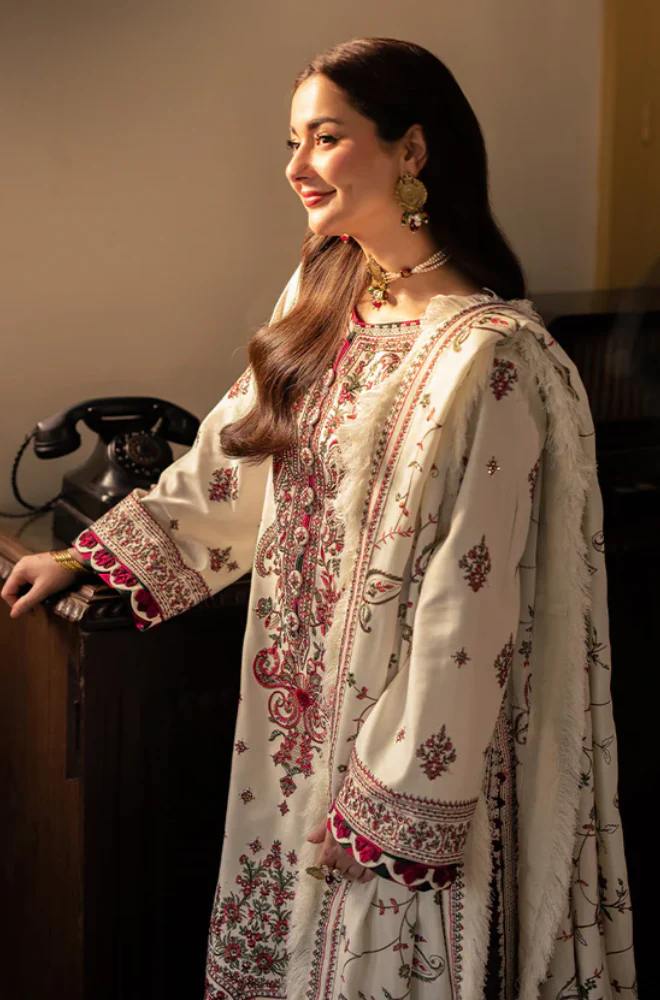 Asim jofa - 3PC Unstitched Dhanak Embroidered Suit - UH243