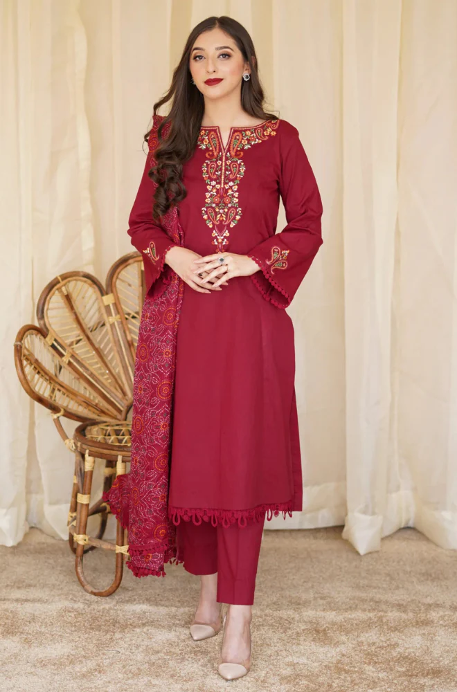 Asling - 3PC Unstitched Dhanak Embroidered Suit - UH245