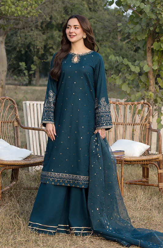 Allys - 3PC Dhanak Embroidered suit (Unstitched) - UPFS065