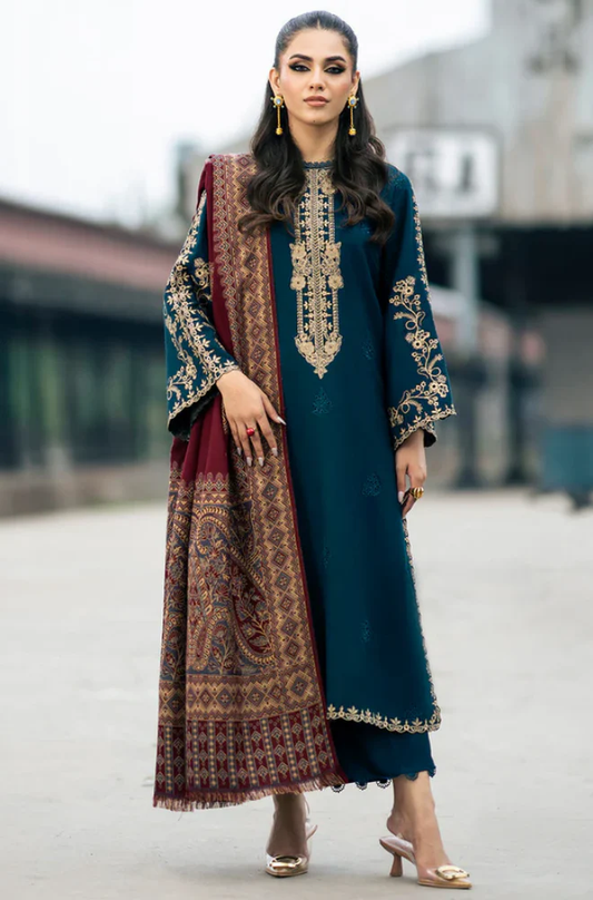 Izel - 3PC Unstitched Dhanak Embroidered Suit - US128