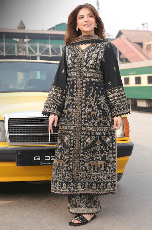 Asim jofa  - 3PC Unstitched Dhanak Embroidered Suit - US142