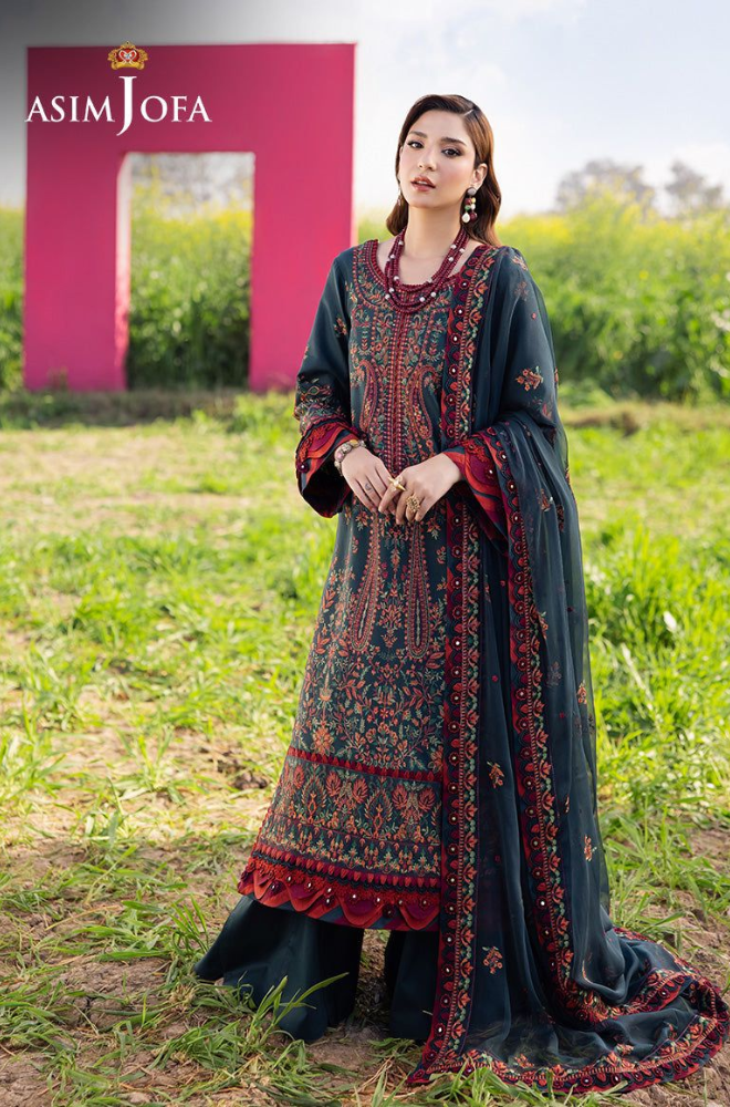 Asim Jofa - 3PC Unstitched Lawn Embroidered Suit - UA233