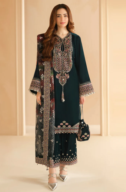 Jazmin - 3PC Velvet Embroidered Suit (Unstitched) - UH254